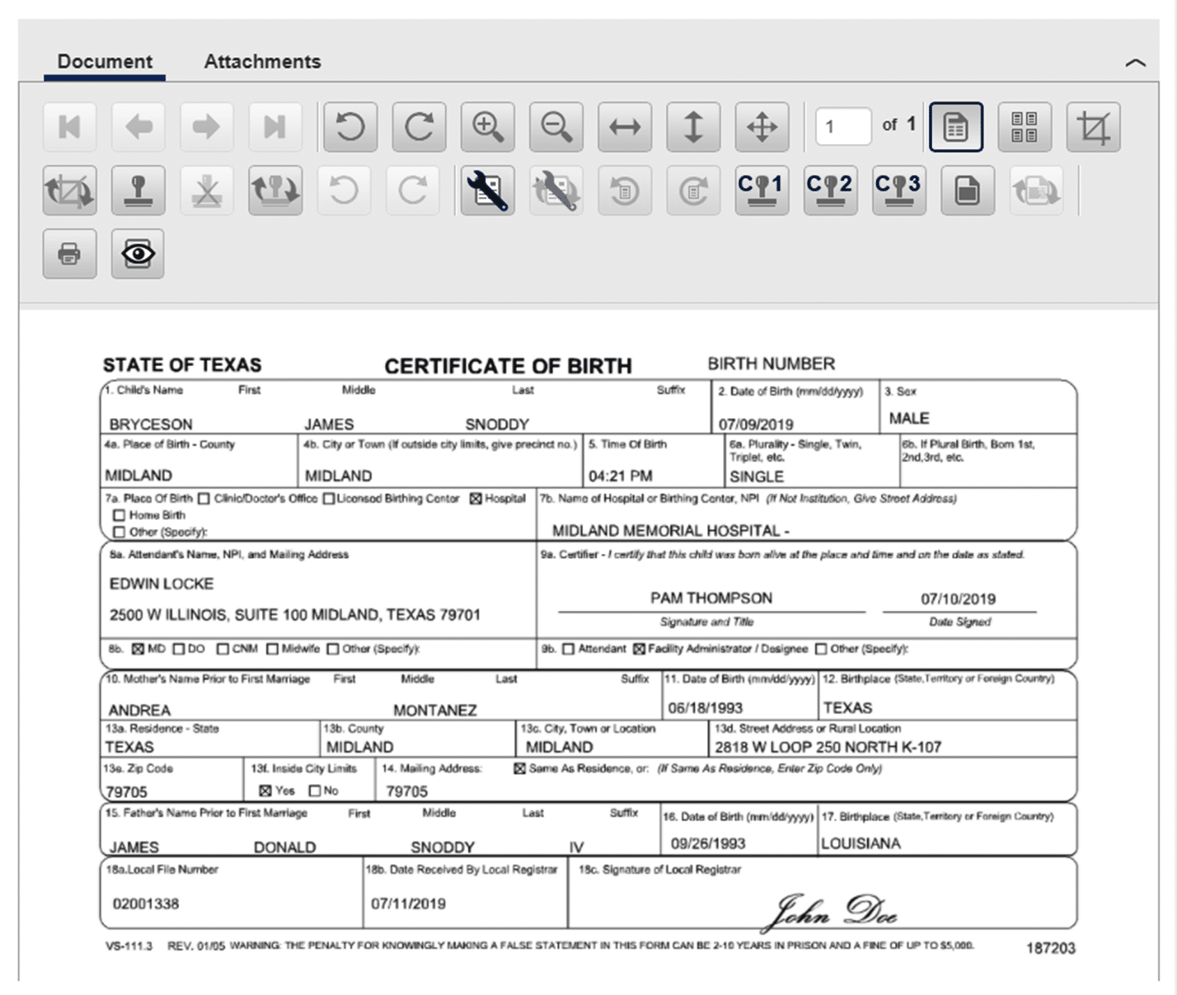 Certified Vital Records Form