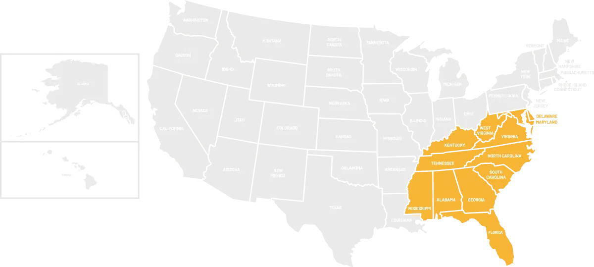 STR-US-Map-Southeast Southeast region of the U.S. map