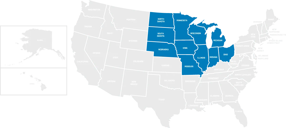 STR-US-Map-Midwest Midwest region of the U.S. map