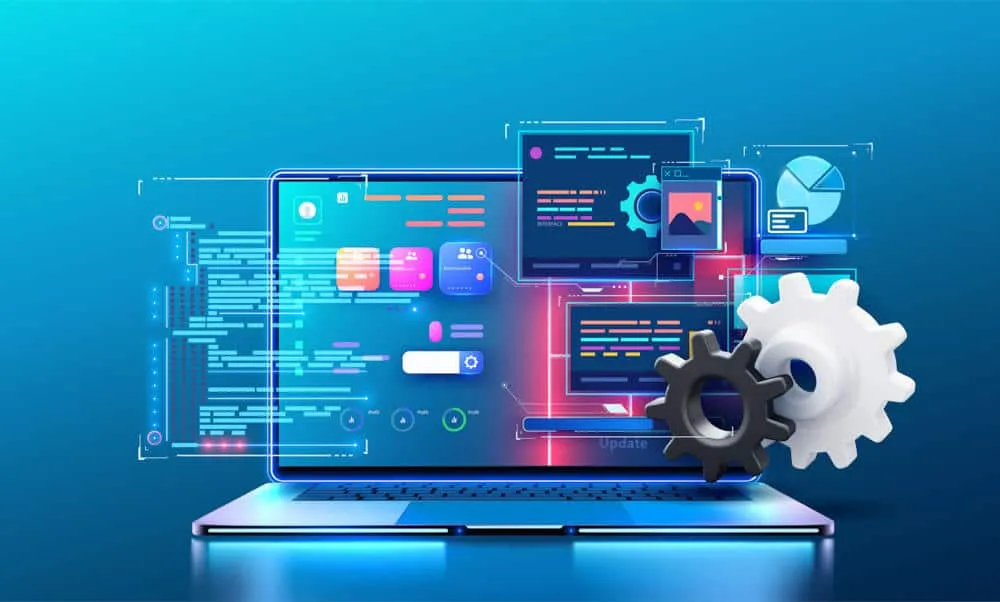 Illustration of development apps on a laptop Illustration of development apps on a laptop