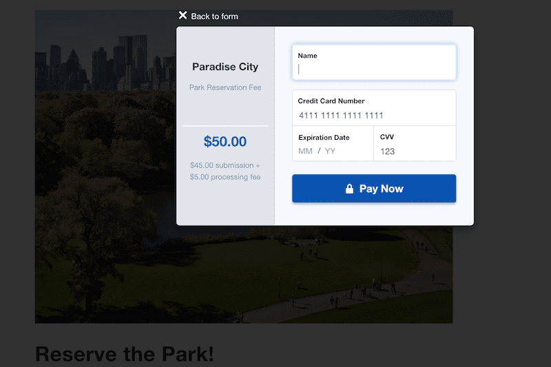 A screenshot of the SeamlessDocs Payments feature.