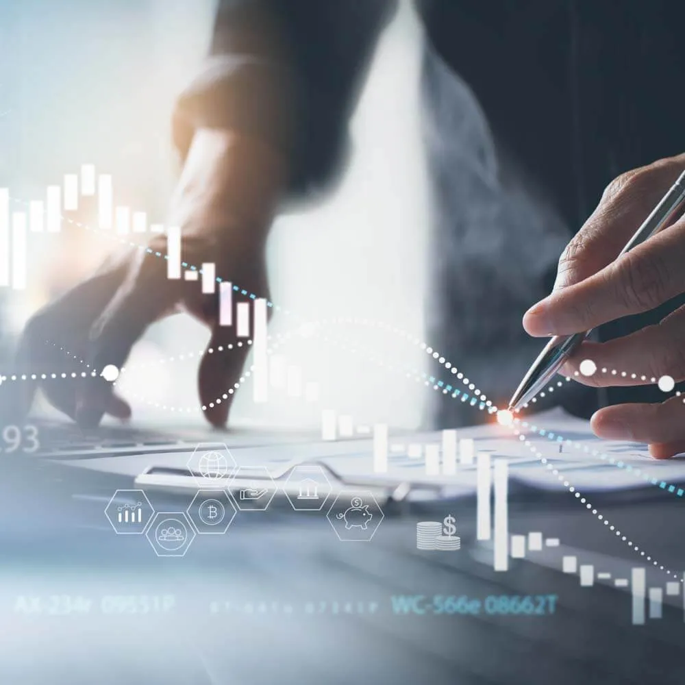 Person Connecting Financial Analytics