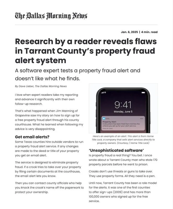 Flaws in Tarrant County Property Alert – Cover Flaws in Tarrant County Property Alert - Cover