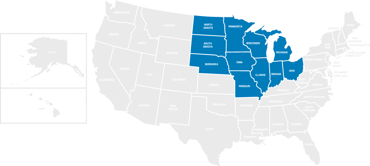 STR-US-Map-Midwest Midwest region of the U.S. map