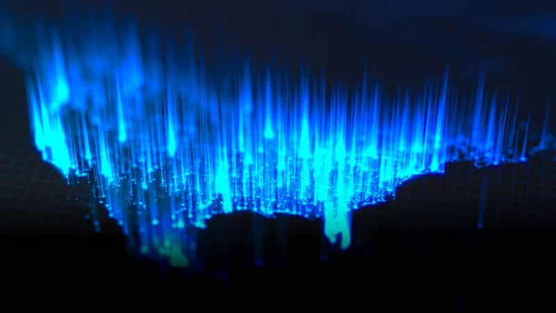 Glowing city and population density areas with rising lines from them
