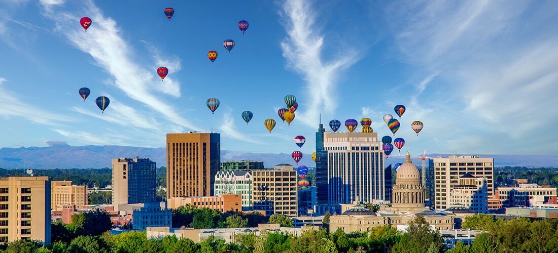 Boise, Idaho Hot Air Balloons Hot air balloons take flight over Boise, Idaho