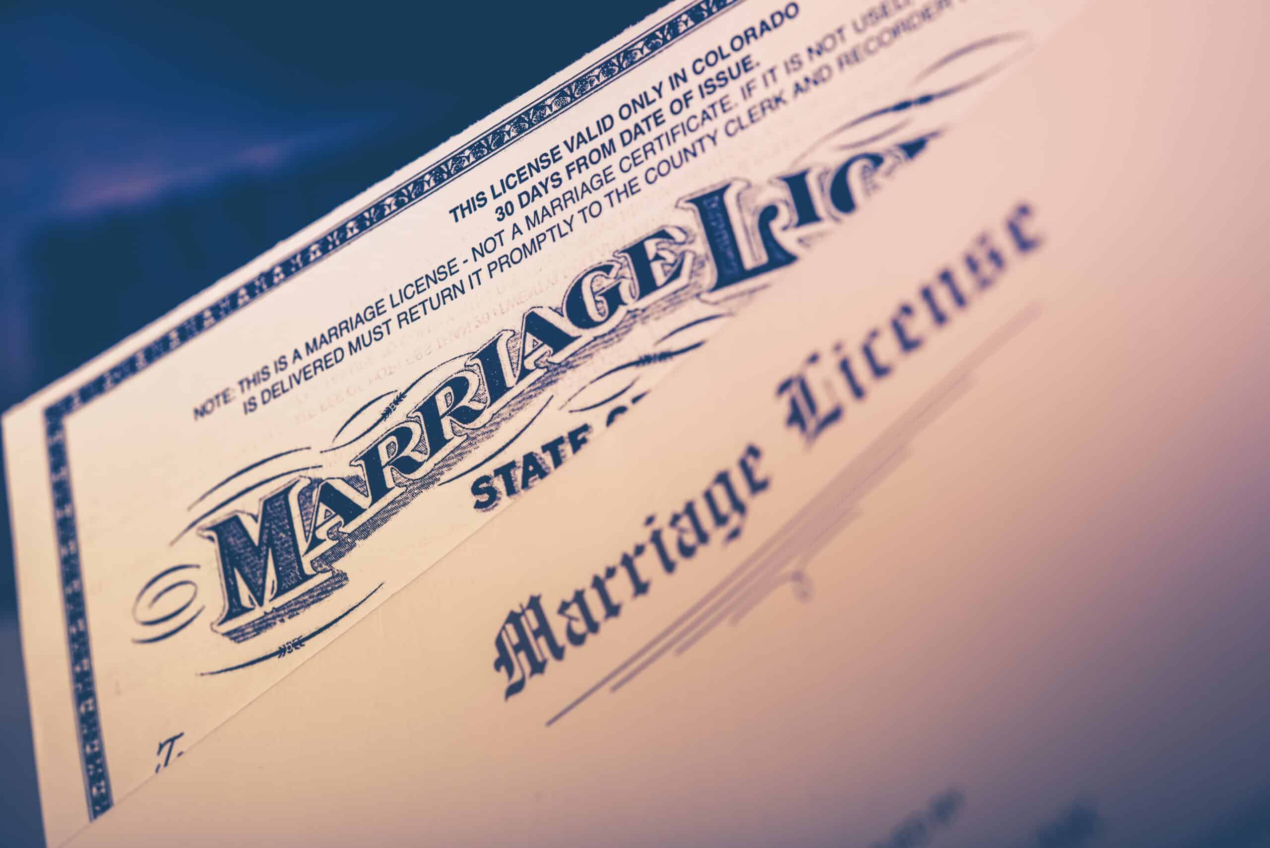 Marriage license sample close up Marriage license sample close up