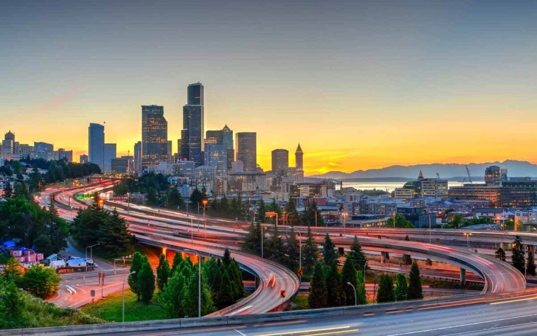 Downtown Seattle highway aerial view