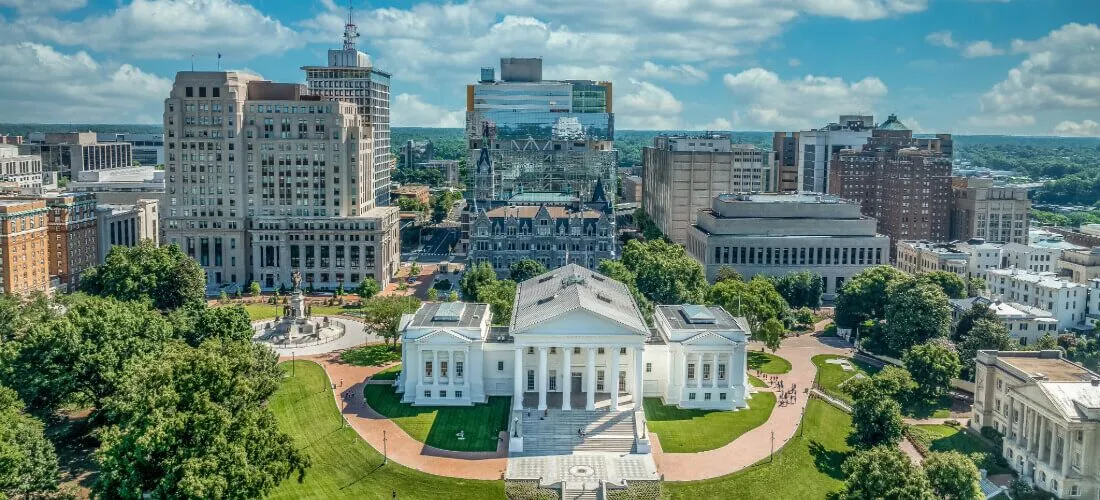 Aerial view of capitol square in Richmond, VA