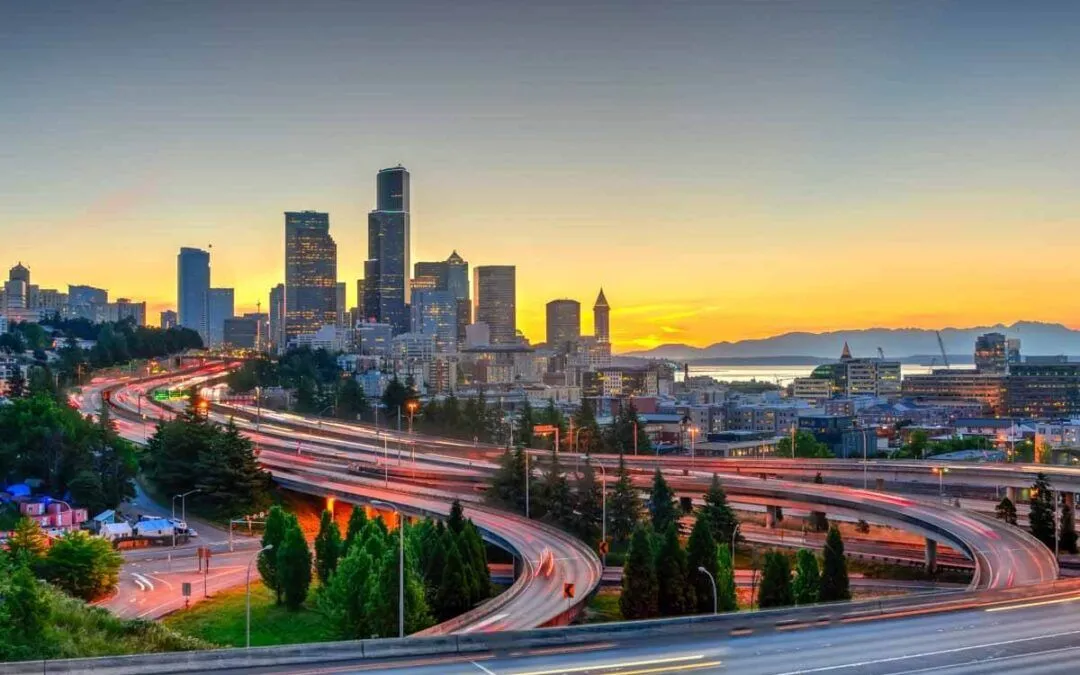 Downtown Seattle highway aerial view