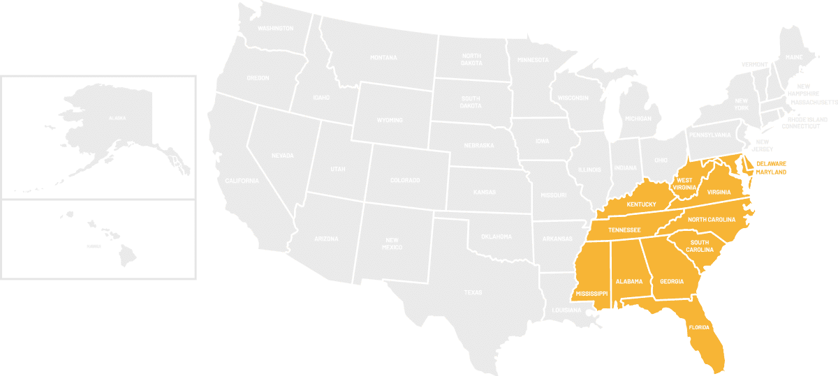 STR-US-Map-Southeast Southeast region of the U.S. map