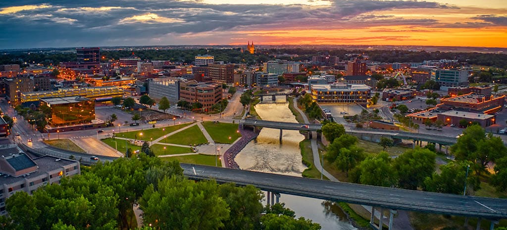 Aerial View of Sioux Falls, SD at Sunset