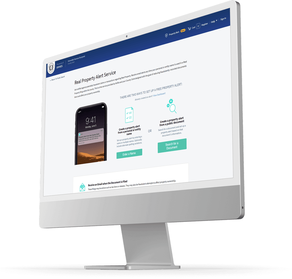 GovOS Cloud Search Property Alert dashboard