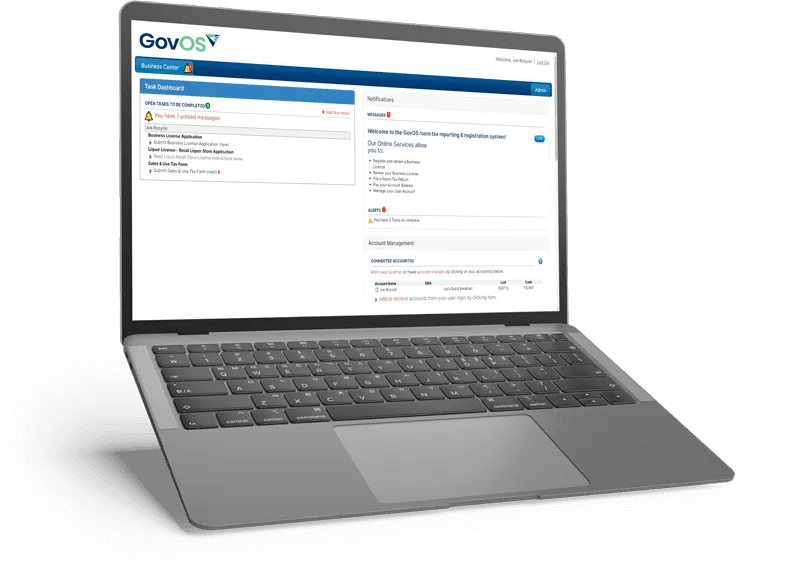 GovOS Business LIcensing Application Business Licensing Application in a laptop