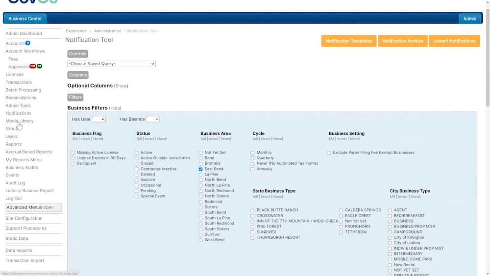 Business Licensing Notifications Settings