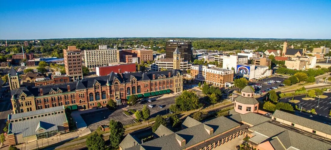Aerial View of Springfield in Clark County, Ohio Aerial View of Springfield in Clark County, Ohio
