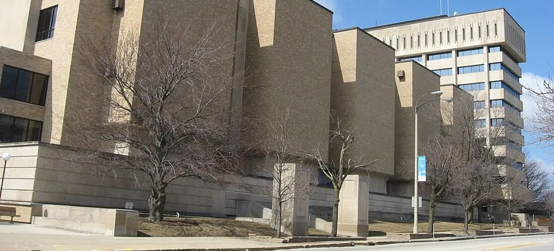 Lake County Courthouse on the western side of County Street in downtown Waukegan, Illinois