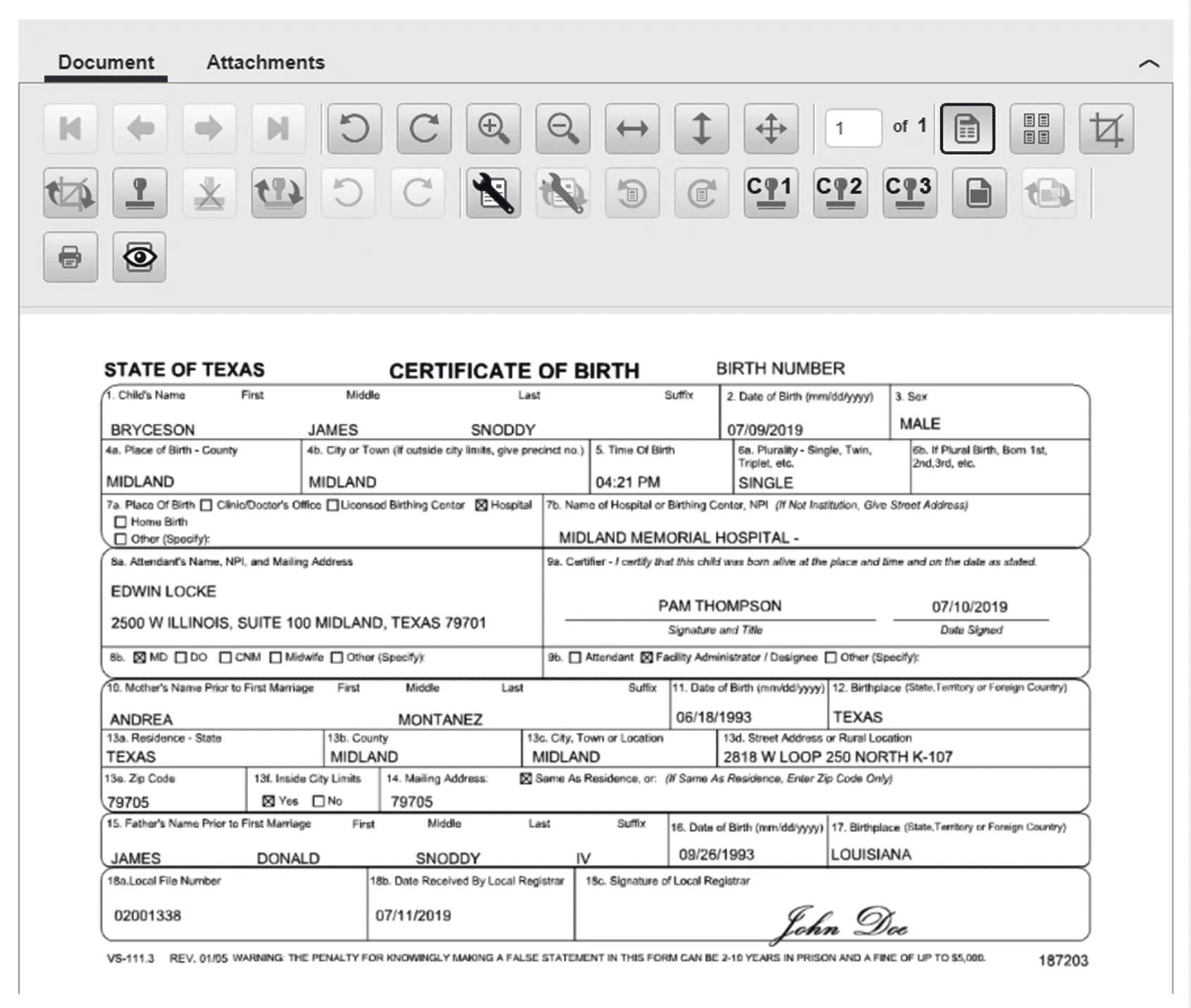 Certified Vital Records Form