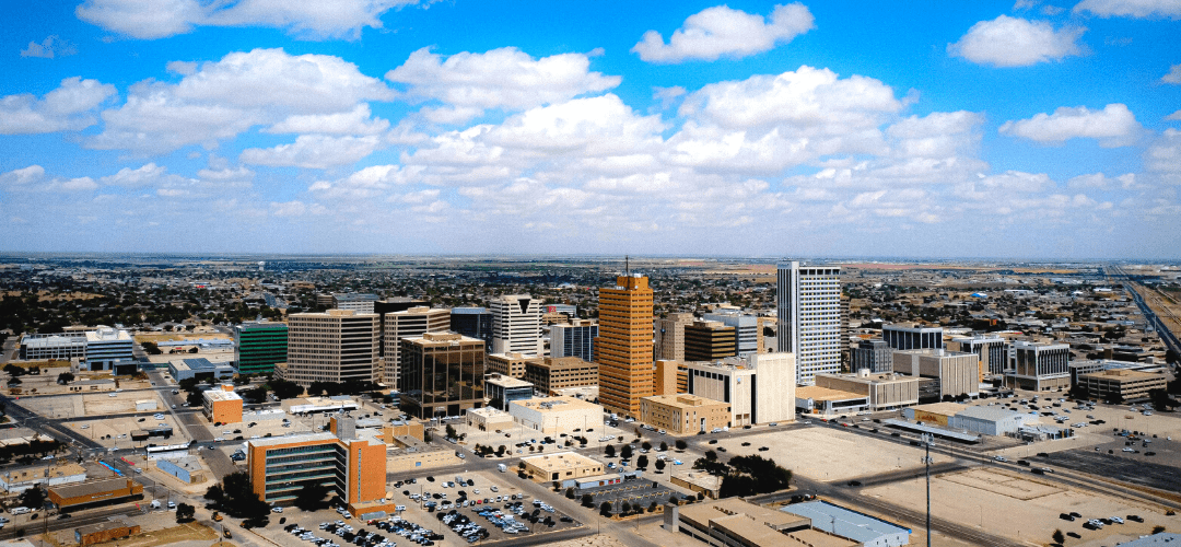 aerial view of the city of Midland, TX