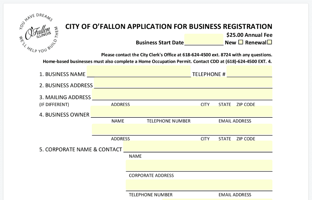 Screen Shot of O'Fallon Business License Application