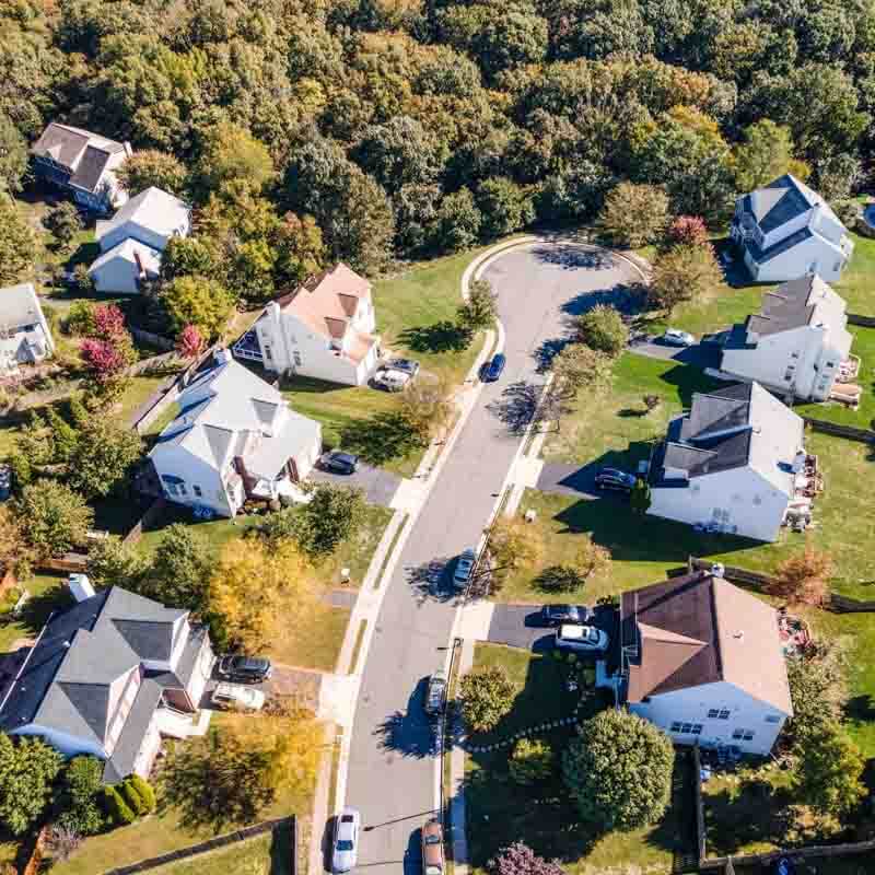 Top down view of country estates in Virginia