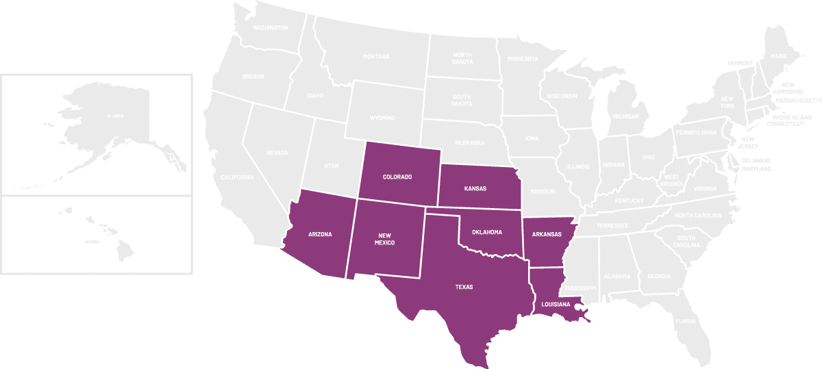 United States map with south central states highlighting Short-Term Rental resources