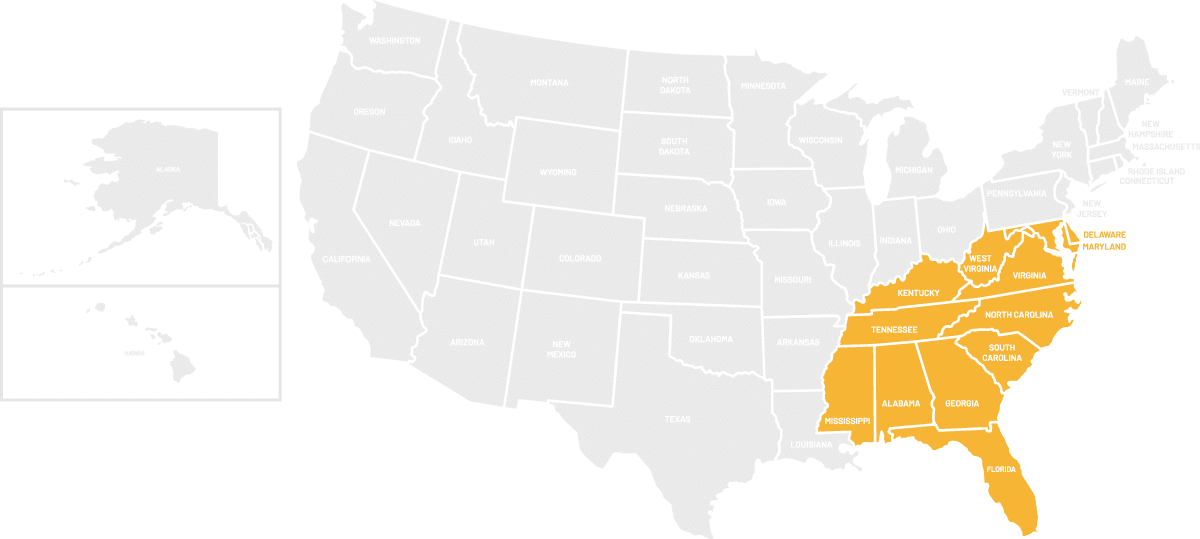 United States map with southeast states highlighting Short-Term Rental resources