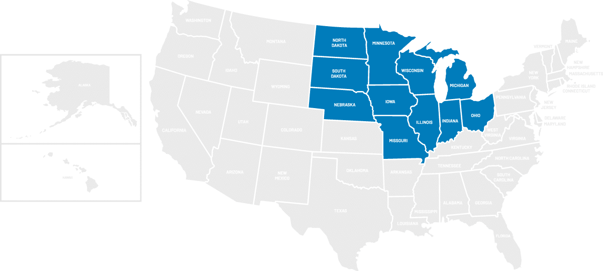 United States map with Midwest states highlighting Short-Term Rental resources
